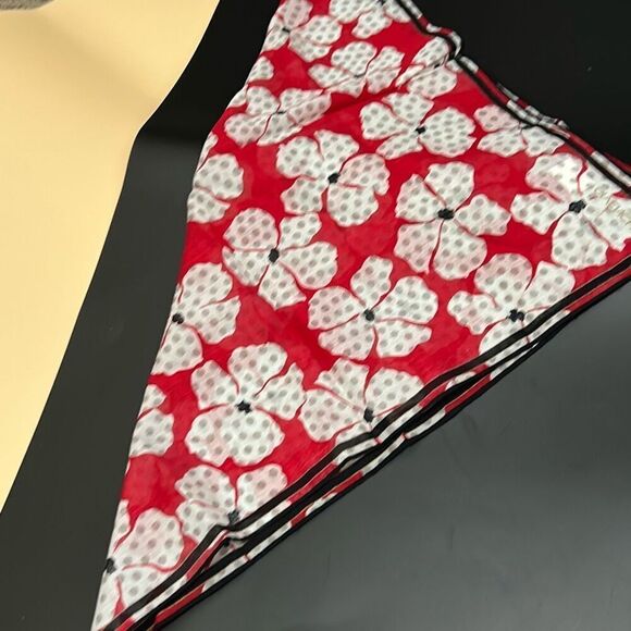 Givenchy 18x18 Cotton Square Scarf Red Floral Whimsical Preppy Twee Polka Dot - Picture 5 of 7